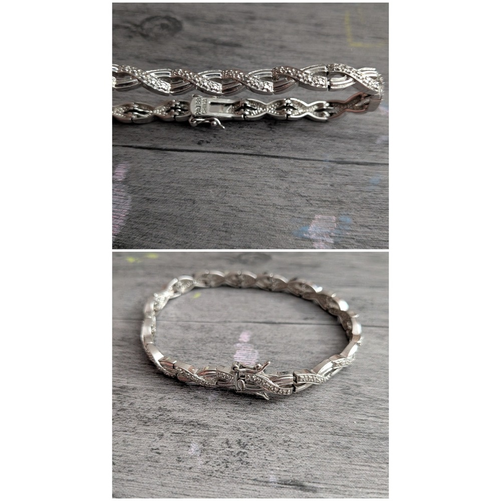 PAJ BB China Silver Tone Braided Infinity Link Crystal Tennis Bracelet